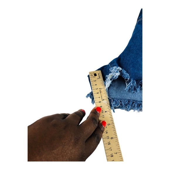 4160 Plus Cut Off Jean Shorts Plus Size Distressed 1X Zip Denim Blue Jeans - Picture 6 of 6